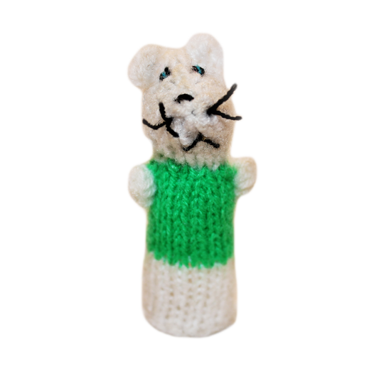 Story Book Mouse Finger Puppet (white & green)